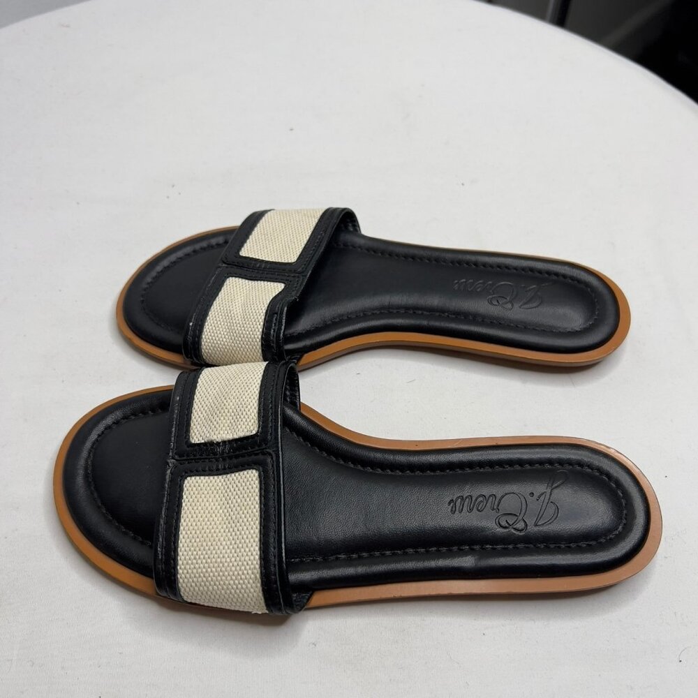 J.Crew Slide Sandals in Canvas and leather black Size 6 BH411 - Picture 3 of 8